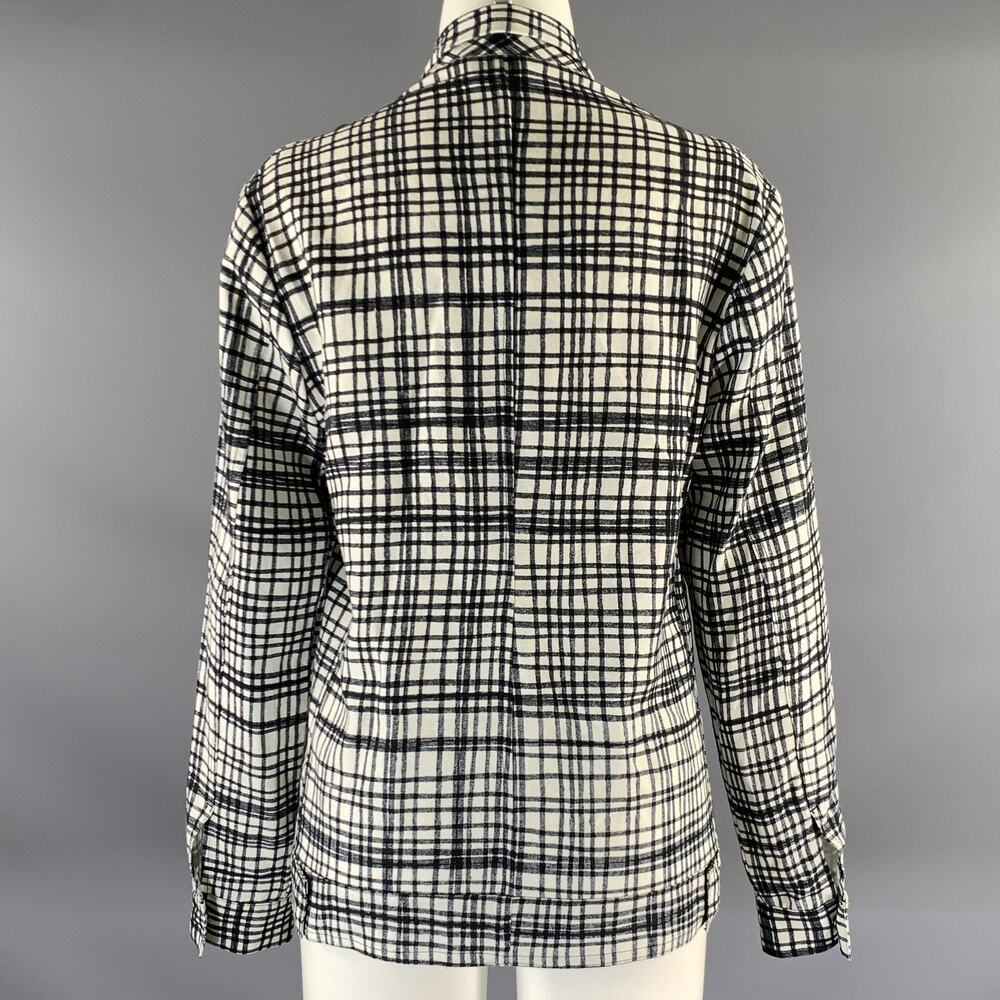 BOTTEGA VENETA Size M Black White Linen Blend Plaid Blazer Jacket - Picture 4 of 7